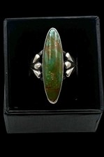 Fred Harvey Era Navajo Sterling Silver Natural Green Turquoise Oblong Ring 6.75