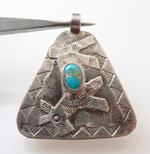 Vntage Navajo Fred Harvey Era Turquoise Dog Sterling Silver Necklace Pendant Tag - Additional view 2