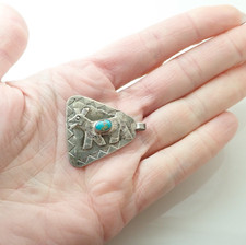 Vntage Navajo Fred Harvey Era Turquoise Dog Sterling Silver Necklace Pendant Tag - Additional view 6