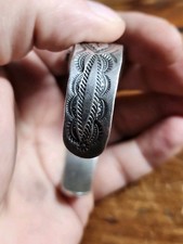 Vintage Fred Harvey Era Navajo Sterling Silver Turquoise Stamped Cuff Bracelet - Additional view 4