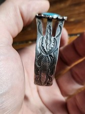 Vintage Fred Harvey Era Navajo Sterling Silver Turquoise Stamped Cuff Bracelet - Additional view 5