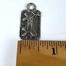 Vintage Navajo Sterling Silver Fred Harvey Dog Tag Pendant 3.5g Patina Southwest - Additional view 8