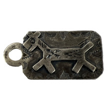 Vintage Navajo Sterling Silver Fred Harvey Dog Tag Pendant 3.5g Patina Southwest