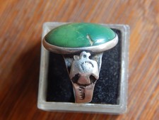 Fred Harvey Era Thunderbird Green Turquoise Sterling Silver or Coin Size 5 - Additional view 3