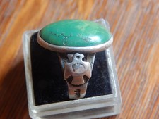 Fred Harvey Era Thunderbird Green Turquoise Sterling Silver or Coin Size 5