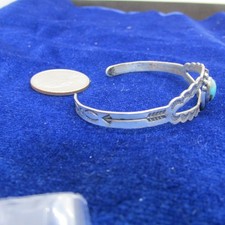 VINTAGE SOUTHWEST FRED HARVEY CUFF BRACELET W/ TURQUOISE SMALL SIZE - Additional view 6