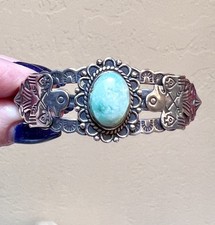 WONDERFUL Fred Harvey Era Native American Sterling Silver Turquoise Bracelet - Additional view 1