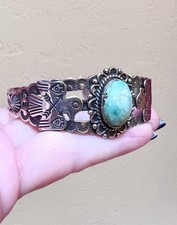 WONDERFUL Fred Harvey Era Native American Sterling Silver Turquoise Bracelet - Additional view 12