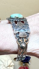 WONDERFUL Fred Harvey Era Native American Sterling Silver Turquoise Bracelet - Additional view 9