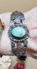 WONDERFUL Fred Harvey Era Native American Sterling Silver Turquoise Bracelet