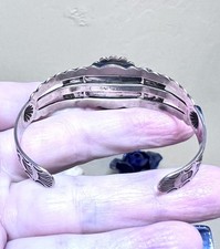 Wonderful Native American Fred Harvey Ornate Sterling Silver Turquoise Bracelet - Additional view 14