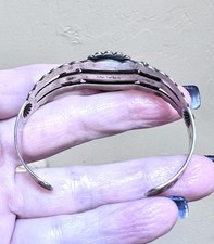 Wonderful Native American Fred Harvey Ornate Sterling Silver Turquoise Bracelet - Additional view 16