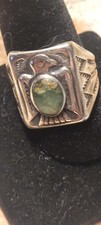 Handmade Fred Harvey Era Sterling Silver Thunderbird Turq. Ring by BELL  Size 11 - Additional view 1