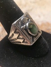 Handmade Fred Harvey Era Sterling Silver Thunderbird Turq. Ring by BELL  Size 11 - Additional view 11