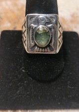 Handmade Fred Harvey Era Sterling Silver Thunderbird Turq. Ring by BELL  Size 11 - Additional view 12