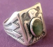Handmade Fred Harvey Era Sterling Silver Thunderbird Turq. Ring by BELL  Size 11 - Additional view 4