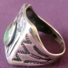 Handmade Fred Harvey Era Sterling Silver Thunderbird Turq. Ring by BELL  Size 11 - Additional view 5
