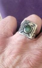 Handmade Fred Harvey Era Sterling Silver Thunderbird Turq. Ring by BELL  Size 11 - Additional view 7