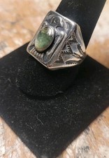 Handmade Fred Harvey Era Sterling Silver Thunderbird Turq. Ring by BELL  Size 11 - Additional view 9