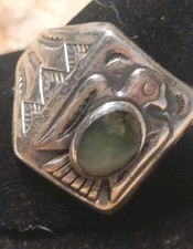 Handmade Fred Harvey Era Sterling Silver Thunderbird Turq. Ring by BELL  Size 11 - Additional view 10