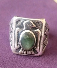 Handmade Fred Harvey Era Sterling Silver Thunderbird Turq. Ring by BELL Size 11