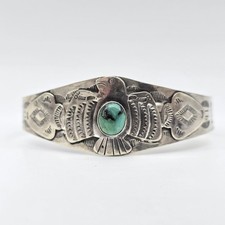 Fred Harvey Tribute Turquoise Sterling Silver Thunderbird Cuff Bracelet - Additional view 1