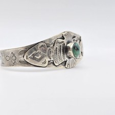 Fred Harvey Tribute Turquoise Sterling Silver Thunderbird Cuff Bracelet - Additional view 3