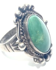 Vtg Fred Harvey Era Ring~Sterling Silver w Green Turquoise Oval Ring- Sz 5 - Additional view 1