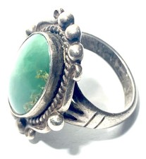 Vtg Fred Harvey Era Ring~Sterling Silver w Green Turquoise Oval Ring- Sz 5 - Additional view 2