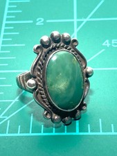 Vtg Fred Harvey Era Ring~Sterling Silver w Green Turquoise Oval Ring- Sz 5 - Additional view 5