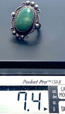 Vtg Fred Harvey Era Ring~Sterling Silver w Green Turquoise Oval Ring- Sz 5 - Additional view 6
