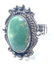 Vtg Fred Harvey Era Ring~Sterling Silver w Green Turquoise Oval Ring- Sz 5