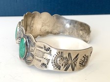 Vintage Fred Harvey Era Navajo Sterling Cerrillos Green Turquoise Cuff Bracelet - Additional view 3