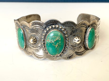 Vintage Fred Harvey Era Navajo Sterling Cerrillos Green Turquoise Cuff Bracelet