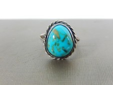 VTG FRED HARVEY ERA STERLING SILVER TURQUOISE CABOCHON RING 4 - Additional view 6