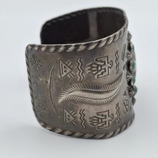 Vintage Fred Harvey Era 925 Sterling Silver Green Turquoise Cuff Bracelet *READ* - Additional view 3