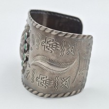 Vintage Fred Harvey Era 925 Sterling Silver Green Turquoise Cuff Bracelet *READ* - Additional view 4
