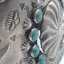 Vintage Fred Harvey Era 925 Sterling Silver Green Turquoise Cuff Bracelet *READ* - Additional view 5