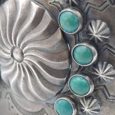 Vintage Fred Harvey Era 925 Sterling Silver Green Turquoise Cuff Bracelet *READ* - Additional view 6