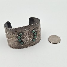 Vintage Fred Harvey Era 925 Sterling Silver Green Turquoise Cuff Bracelet *READ* - Additional view 10