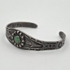 Vintage Fred Harvey Era 925 Sterling Silver Green Turquoise Arrow Cuff Bracelet - Additional view 2