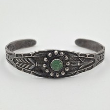 Vintage Fred Harvey Era 925 Sterling Silver Green Turquoise Arrow Cuff Bracelet