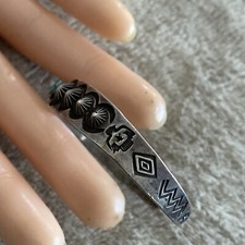OLD Fred Harvey Era Navajo Sterling Silver Turquoise Reverse Punch Row Bracelet - Additional view 18