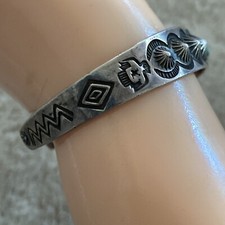 OLD Fred Harvey Era Navajo Sterling Silver Turquoise Reverse Punch Row Bracelet - Additional view 6