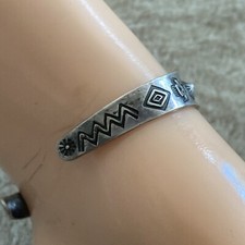 OLD Fred Harvey Era Navajo Sterling Silver Turquoise Reverse Punch Row Bracelet - Additional view 7