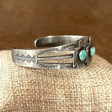 Vintage Fred Harvey Era RARE Double Thunderbird Sterling Turquoise Cuff Bracelet - Additional view 4