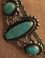 Vintage Sterling Turquoise Fred Harvey Era Bell Trading Post Cuff Bracelet - Additional view 1