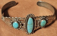 Vintage Sterling Turquoise Fred Harvey Era Bell Trading Post Cuff Bracelet - Additional view 9