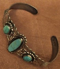 Vintage Sterling Turquoise Fred Harvey Era Bell Trading Post Cuff Bracelet