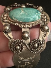 Old Fred Harvey Double Thunderbird Sterling Silver Turquoise Cuff Bracelet 1950s - Additional view 17